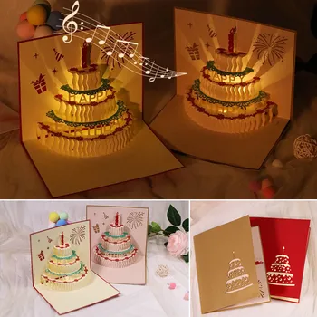 3D Pop-Up Sünnipäeva puhul õnnitluskaardid, Auto Mängida Muusikat Soe LED Valgus Sünnipäeva Kook Kaardi Kingitusi Abikaasa Ema, Õde Poiss, Tüdruk, Sõbrad