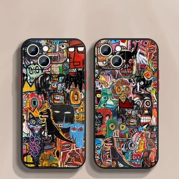 B-Basquiats Kunst iPhone 15 Ultra 14 13 12 11 Mini XS-XR-X 8 7 Pro Max Plus Jäätunud Poolläbipaistev Telefoni Puhul