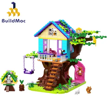 BuildMoc Uute Loomade Tree House Building Blocks Komplekti Openable Metsa Slaid Onn Looduspargi Tellised, Mänguasjad, Laste Sünnipäev Kingitused