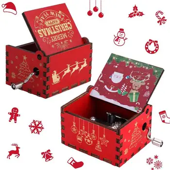 Christmas Music Box Käsi Vänt Õrn Vintage Puidust Jõulud Decor Muusika Mänguasi Puhkus Kingitus Cute Christmas Ornament