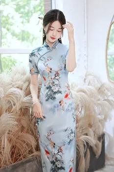 Elegantne Mood Noorte Naiste Pikk Cheongsam 2023 aasta Kevadel ja Suvel Uus Täiustatud Traditsiooniline iga Päev Hiina Qipao Õhtul Kleit