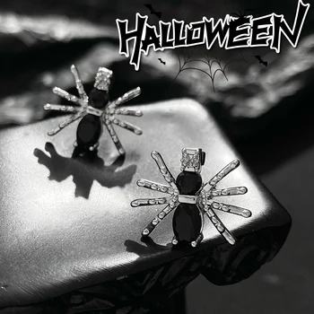 Halloween Disain Messing Stud Kõrvarõngas Spider Mood Ehteid Rhinestone Must Nikkel Plii Naine Punk Stiilis Kõrvarõngad 2023