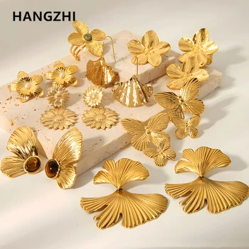 HangZhi Liialdatud Roostevaba Teras Lilled Liblikas Looduslikust Kivist Kõrvarõngad Naiste Vintage Võlu Ehted 2023 Uus Trendikas
