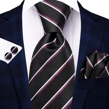 Hi-Tie Triibuline Must-Lilla Silk Luksus Tie Mees Aksessuaar Mens Fashion Necktie Tütarettevõtjate Cufflink for Smoking Klassikaline Kingitus