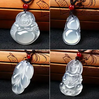 Jää-nagu Chalcedony Ripats Avalokitesvara Buddha Õiglane Lukk Õnnelik Bean Ristik Ripats Jade Jadeware Käevõru Hulgimüük