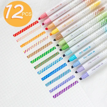 Kahekordne Pea Värviga Luminofoorlamp Pliiats, 12 Värvi Dual Nippi Markeri Sm Pen Set,Kahepoolne Multi-Värvi Markereid Pliiats