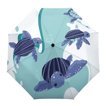 Kilpkonn Ookeani Cartoon Täisautomaatne Mees Naiste Vihmavari Kokkuklapitavad Multifunktsionaalne Päikesevarju Vihma Vihmavarjud