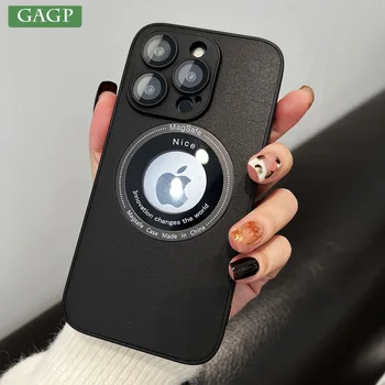 Luksuslik Nahast Logo Auk Case for iPhone 15 14 13 12 11 Pro Max 15 Pro Plus Klaas Kaamera Film Kaitse Pehme Põrutuskindel Kate