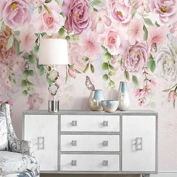 Põhjamaade ins käsitsi maalitud tapeet romantiline roosa lilled seina paber-Ameerika pastoraalne stiilis seinamaaling taustapildid eest elutuba