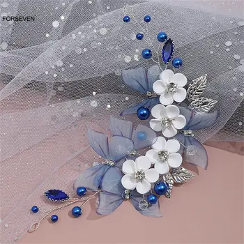 Sinine Liblikas Peapaelad Pruut Pulmas Valge Lill Hairbands Pearl Headpieces Rhinestone Juuksenõelad Juuksed Ehted Kaunistused