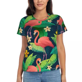 Troopiline Flamingo T-Särgid Rohelised Lehed Prindi Street Fashion O Kaelus T-Särk Lühikese Varruka Retro Liiga Tee Särk Suvel Tops