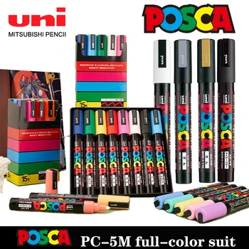 Uni Poscas Markerite Komplekt,PC-5M Täis Värvid Akrüül Graffiti rotuladores POP Plakat, Reklaam Pliiatsid Metalli Rock Keraamiline Klaas