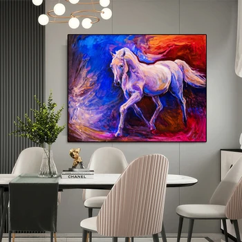 Õlimaal Tugev Valge Hobune Plakati Printimine Lõuendile Elutuba Seina Pop Art Kodu Kaunistamiseks Frameless Maalid