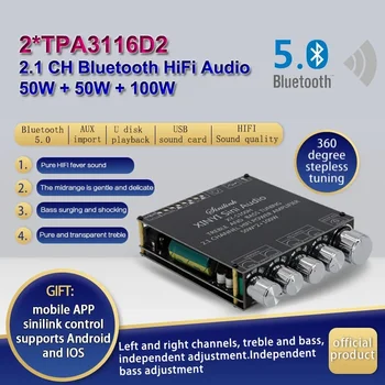 2*50W+100W Ekvalaiser Bluetooth-5.0 TPA3116D2 Power Subwoofer, Võimendi Juhatuse D-Klassi kodukino Audio Stereo USB-Amp 2.0/2.1