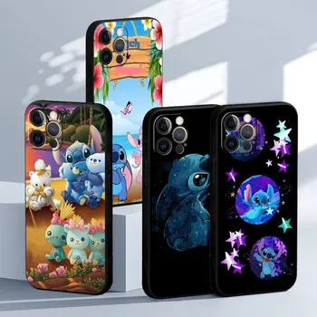 Disney Stitch Juhul Apple iPhone 11 13 14 15 Pro Max 12 Mini 8 7 Pluss XR X XS 6 Must Kest, Pehme Funda TPÜ Telefoni Kate Kaitseraua