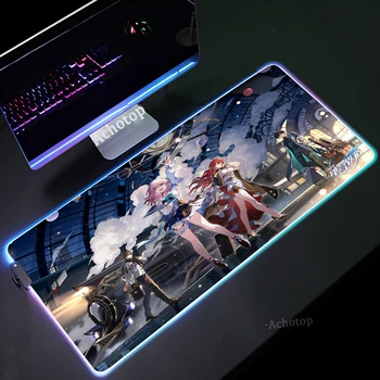 Gaming Mousepad XXL Honkai Star Raudtee Suur RGB Mouse Pad Kummist Deskmat Puldiga Serv Hiire Matt LED Helendav Mängija Klaviatuuri Padjad