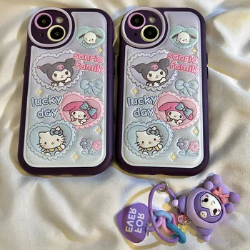 Kawaii Hello Kitty Sanrio Kuromi Pochacco, Mille kaelapaela kinnitamine Silikageel Telefon Case For iPhone 15 14 13 12 11 Pro Max Back Cover Girl