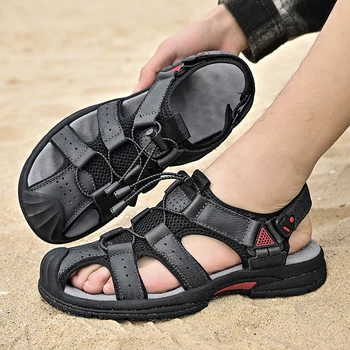 Klassikaline Kvaliteetne Tõeline Nahast Meeste Sandaalid on Mugavad Meeste Suve Kingad Mugavuse Beach Sandaalid vastupidavast Meeste Suu Kandma matkamine
