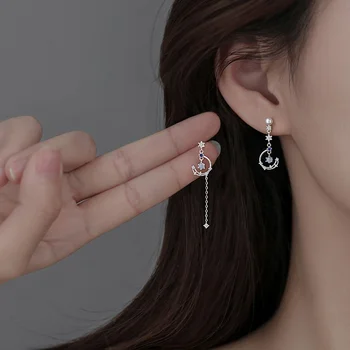 Korea Uus Kerge Luksus Tsirkoon Kuu Star Asümmeetrilise Kõrvarõngad Naistele Crystal Pilv Pearl Kõrvarõngas Tüdruk Ehted Kingitused
