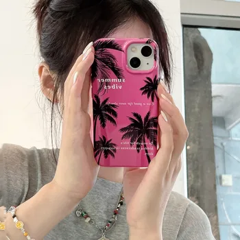 Lahe Tüdruk Juhtudel Coconut Palm Telefon Case For iPhone 12 13 14 Pro Max 11 Tüdruk Naiste Coque Korea Film, kõvakaaneline, Kaitsev Funda