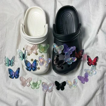 Luksuslik Disainer Kinga Võlusid jaoks Crocs Vintage DIY Puukingad Teenetemärgi Läikiv Butterfly Printsess Stiilis Sandaalid Võlusid Mitu Värv