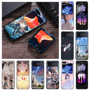 Matt Telefon Case For Samsung Galaxy Z Flip5 Flip4 Flip3 Flip 3 4 5 5G Luksus Teie Nimi Anime ZFLIP Raske Must Kate
