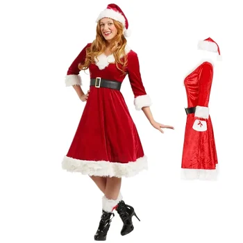 Naiste Deluxe Punane Samet Xmas Kleit Jõulud Cosplay Jõuluvana Kostüüm Punane Kleit, Kostüüm Tulemuslikkuse
