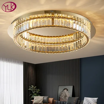 Reguleeritav kaasaegne laes lühter jaoks magamistoaga luksuslik läikiv kuld crystal põhjal võistluskalendri ring home decor led cristal lamp