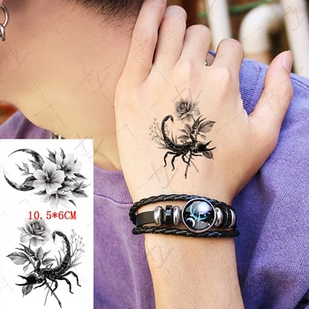 Scorpion King Veekindel Ajutine Tätoveering Kleebis Must Menisk Lilled Võltsitud Tätoveeringud Flash Tatoos Käsi Kaela Body Art Naised Mehed