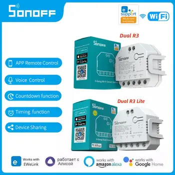 SONOFF Dual R3/Lite Wifi Smart Switch 2Gang Relee Võimsuse Mõõtmine Traadita APP Kontrolli Kaitselüliti Töötab Alexa Google ' i Kodu Alice