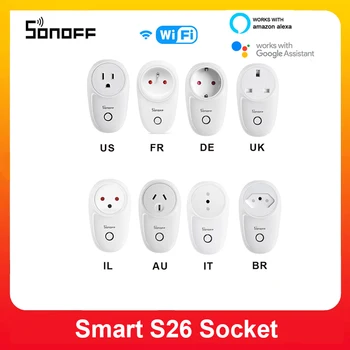 Sonoff S26 WiFi Smart Pesa Plug Power ELI peamiste ÜHENDKUNINGRIIGI ja USA AU BR Turustusvõimalusi Smart Home Lüliti Tööd Alexa Google Assistent IFTTT