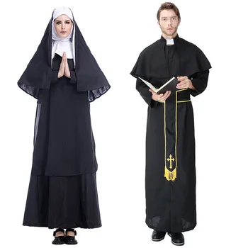 Täiskasvanud Mees Naiste Usulised Vaga Preester, Nunn Õde Kostüüm Halloween Kristlik Misjonär Cosplay Kostüüm