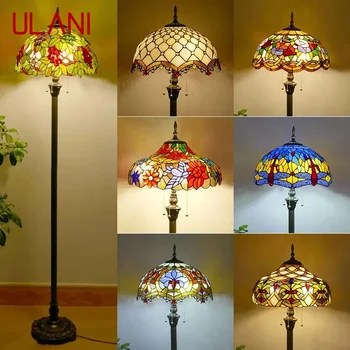 ULANI Tiffany Põranda Lamp Ameerika Retro elutuba, Magamistuba Lambi Riik Vitraaži Põranda Lamp