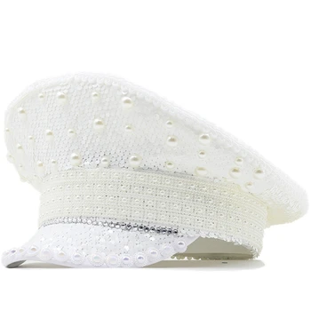 Uus Naine Pulm Müts Pearl/ Litrid Decor Etapp Näita Müts Sõjalise Müts Etapi Etendused Mütsi eest Teesklus Pool